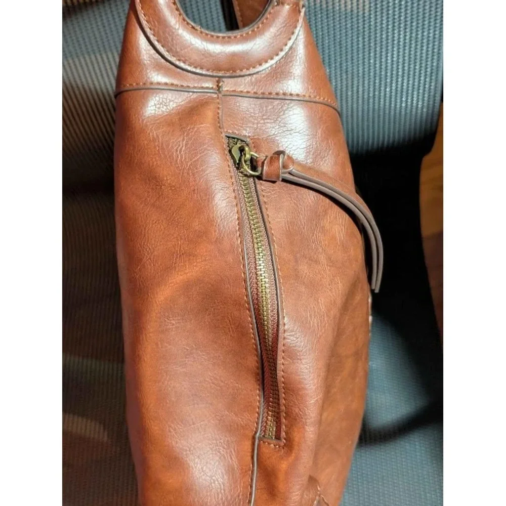 Time‎ and Tru Piper Hobo Bag Brown Faux Leather Shoulder Purse